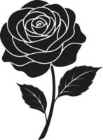 Elegant Rose Silhouette with Detailed Leaves Illustration vector