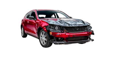 red wrecked car with damaged front end, isolated on a white background with full depth of field png