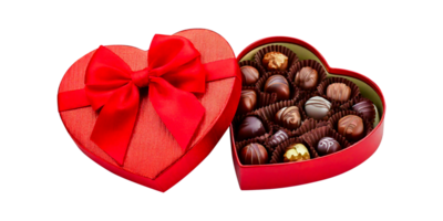 a box of chocolates with a red heart-shaped box with a bow in it png