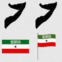 Set of maps, flag and flagpole of Somaliland. illustration. vector
