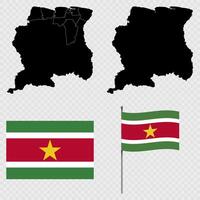 Set of maps, flag and flagpole of Suriname. illustration. vector