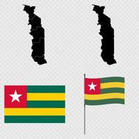 Set of maps, flag and flagpole of Togo. illustration. vector