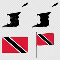 Set of maps, flag and flagpole of Trinidad and Tobago. illustration. vector