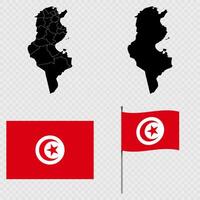 Set of maps, flag and flagpole of Tunisia. illustration. vector