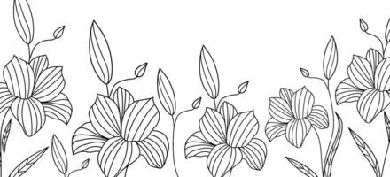 Frame for design. Minimalistic Collection of trendy modern hand drawn flowers. Silhouette for wedding design. Branch, stem, petals, leaves. Single line art and clip art. Cut out. Banner for invitation vector