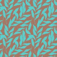 Botanical pattern with blue leaves on color trend 2025 mocha mousse background. vector