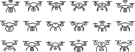 Drones icon set outline line art style vector