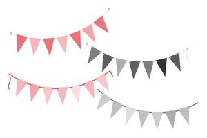 Triangular Pennant garlands on string in grayscale. Black Day greeting design elements concept Set 2. Isolated illustration Thematic cards, posting, blog or web promo, banner, labels, price tag vector