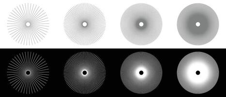Radial circular lines element. Abstract illusion geometric shape. Editable stroke. vector
