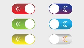 Day and Night toggle switch buttons icon set. On or Off switch buttons set. vector