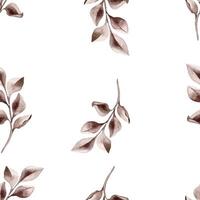 Burgundy leaves in monochrome tones watercolor on seamless pattern isolated. Repeating plants branches hand drawn. The simple botanical design in vintage style for textile, package, backdrop vector