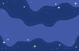 Abstract Celestial Blue Night Sky Illustration with flowing Waves and Sparkling Stars, Wide Dreamy Background vector