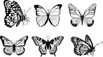 set of monochrome butterflies. Beautiful insect with large black wings. Drawing of a flying beetle.Suitable for sandblasting, laser and plotter cutting. vector