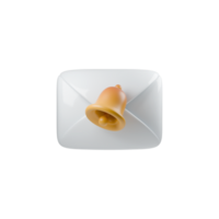 Minimalist 3d illustration of a white envelope topped with a golden bell, symbolizing communication and anticipation through simple design png