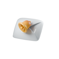 Minimalist 3d illustration of white envelope topped with a golden bell, symbolizing communication and anticipation through simple design, perspective view isolated on a transparent background png