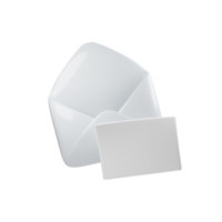 3d minimalistic illustration of white open envelope with blank card inside, symbolizing simplicity and communication. Perfect for digital and print media. Ideal for stationery and branding projects png