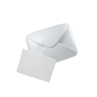 3d modern, glossy white envelope partially opened next to blank card on clean background. Perfect for business, stationery design, or minimalist branding concepts png