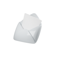 3d minimalistic illustration of white envelope with blank card inside, symbolizing simplicity and communication, perspective view isolated on white background. png