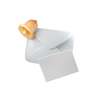 3d modern, minimalist illustration of a white envelope and yellow bell, symbolizing communication and alertness in a clean, playful design png
