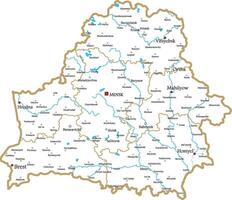 contour administrative map of the Republic of Belarus. The territory of the state with large cities and borders of regions. vector