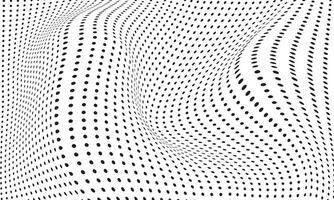 Black and white background abstract dots pattern curved wavy vector