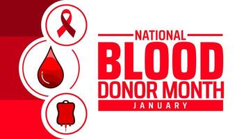 National Blood Donor Month background, banner or poster design template. observed every year in January. Holiday concept. Use to any Template, card, poster, placard, template. vector