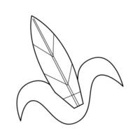 Surfboard on a wave in black outline. Doodle clip art for your projects. vector
