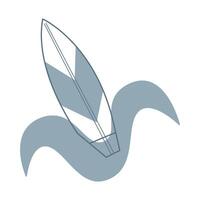 Surfboard on a wave color. Doodle clip art for your projects. vector
