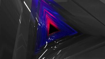Abstract triangular tunnel illuminated by colored lights video