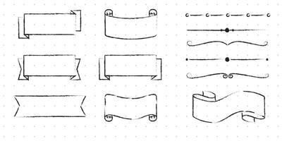 Set of Cute Hand drawn Doodle Banners and Ribbons isolated on white background for your Design. Bullet journal Ideas. Girly Stuff. Sticky Notes. vector