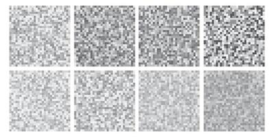 Pixelated censorship bars in black, white, and grey, designed in squares. Great for use in content warning graphics, social media, and digital art. vector