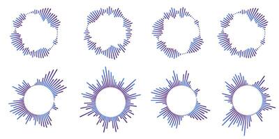 Set of circular ripple icons. Concentric circles with broken lines isolated on white background. Vortex, sonar wave, soundwave, sunburst, signal signs. graphic illustration vector