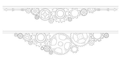 Doodle-style frame and corner with hand-drawn colorful gear mechanism, symbolizing business ideas, teamwork, and steady progress. vector