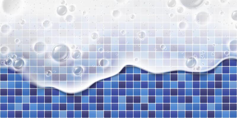 A blue tile background with bubbles and water