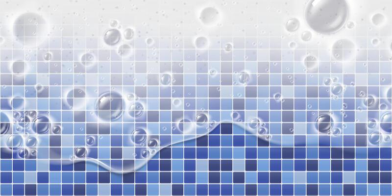 Water bubbles on a blue tile background