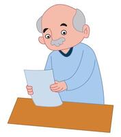 Senior Man Reading Book on Table with Eyeglasses vector