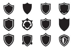 Shield Icons Set in Silhouette Minimalist Art for Security Projects vector