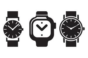 Modern Hand Watch Icons in Silhouette Illustration for Elegant Timepieces vector
