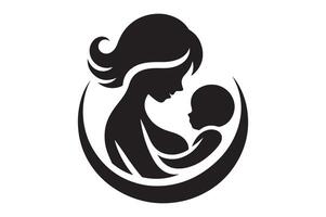 Caring Mother Silhouette with Baby Simple and Elegant Art vector