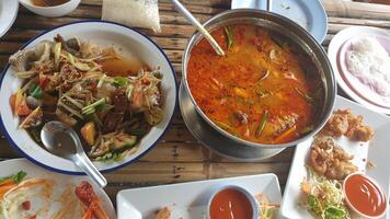 Delicious seafood feast coastal restaurant food photography rustic setting aerial view culinary experience photo