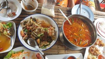 Delicious thai cuisine feast street market food photography tropical environment top-down view culinary experience photo
