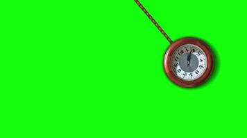 Clock dangles on the chain on the green screen video