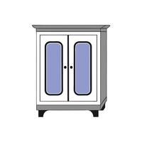 A white cabinet with two doors and a purple door vector