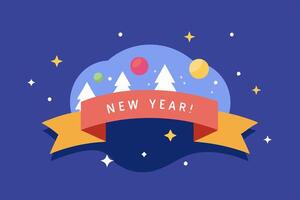 A new year's banner with a ribbon and balloons vector