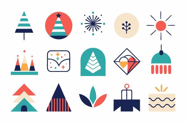 A set of flat icons with various objects