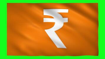Symbol of the rupees on the waving flag on green screen for chroma key video