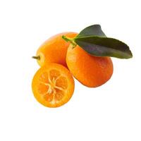 A bunch of oranges with leaves on whitebackground. photo