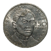 front of 1 peso commemorative coin of jose rizal 150 years png