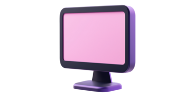 Compact Desktop Monitor With Purple Screen Isolated on Transparent Background. png