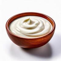 Photo of a greek yogurt in a bowl, isolated in white background